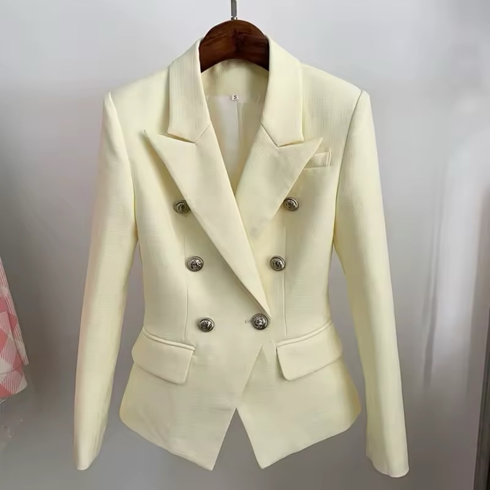 Women Button Blazer Casual Slim Double Breasted Straight